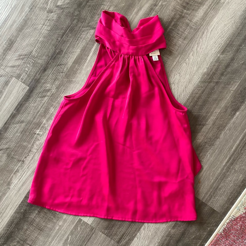 A New Day Pink Satin Halter Tie Neck Top